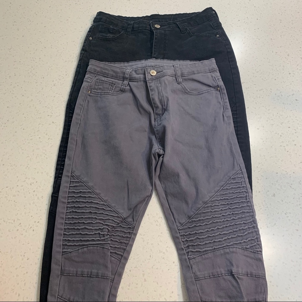 Two pairs moto zip skinny pants